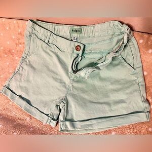 NWOT Big Girls size 14 KidPik Turquoise Khaki Shorts with rolled hem & stretch